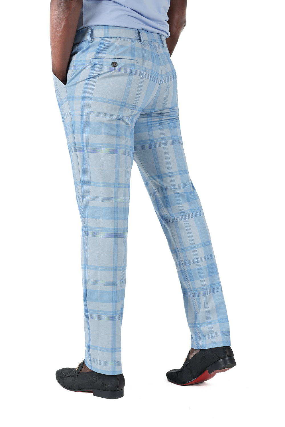 Barabas Men's Printed Checkered Design Red Sky Blue Chino Pants CP182 Sky