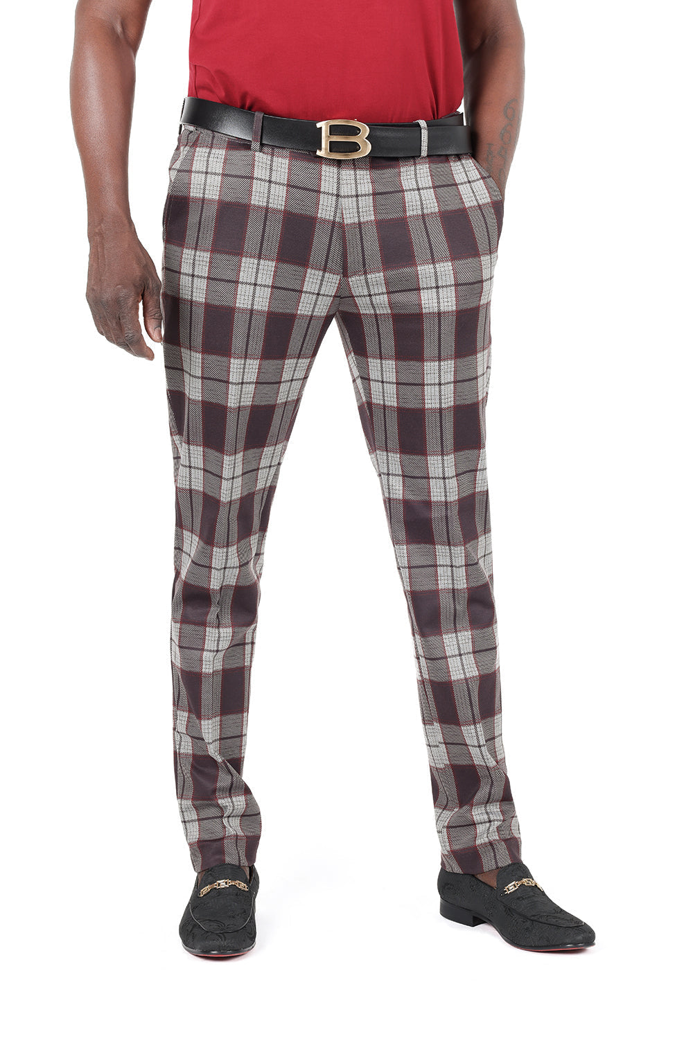 Barabas Men's Printed Checkered Design Brown Chino Pants CP183 Brown