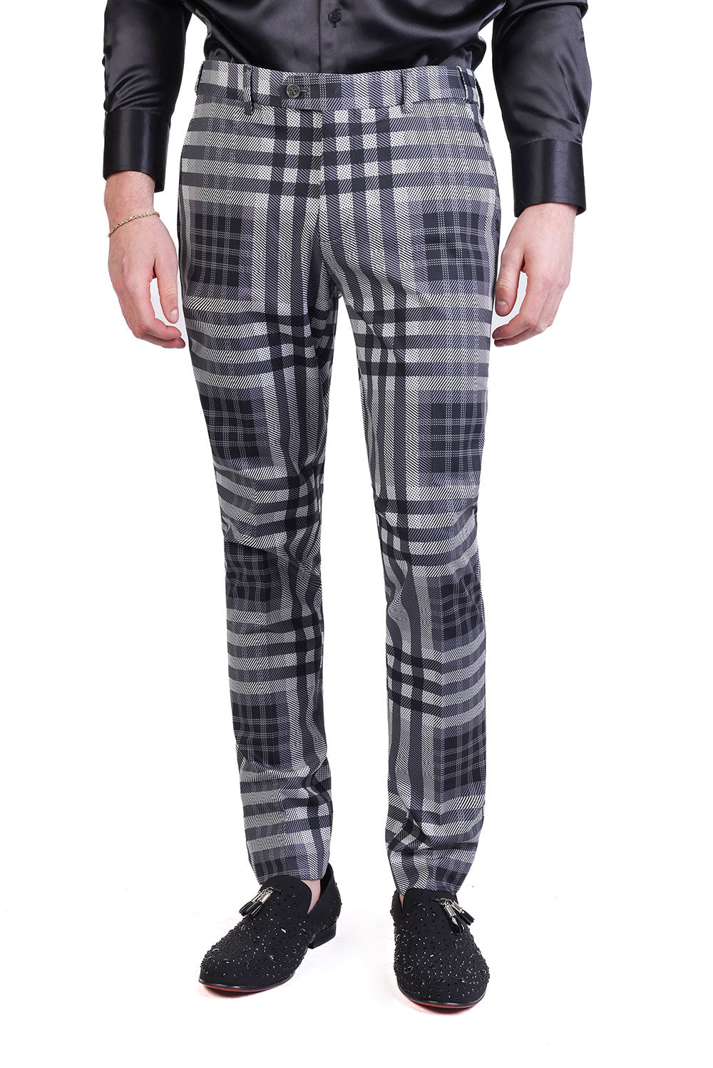 Barabas Men's Luxury Plaid Checkered Chino Dress Slim Pants CP201 Black