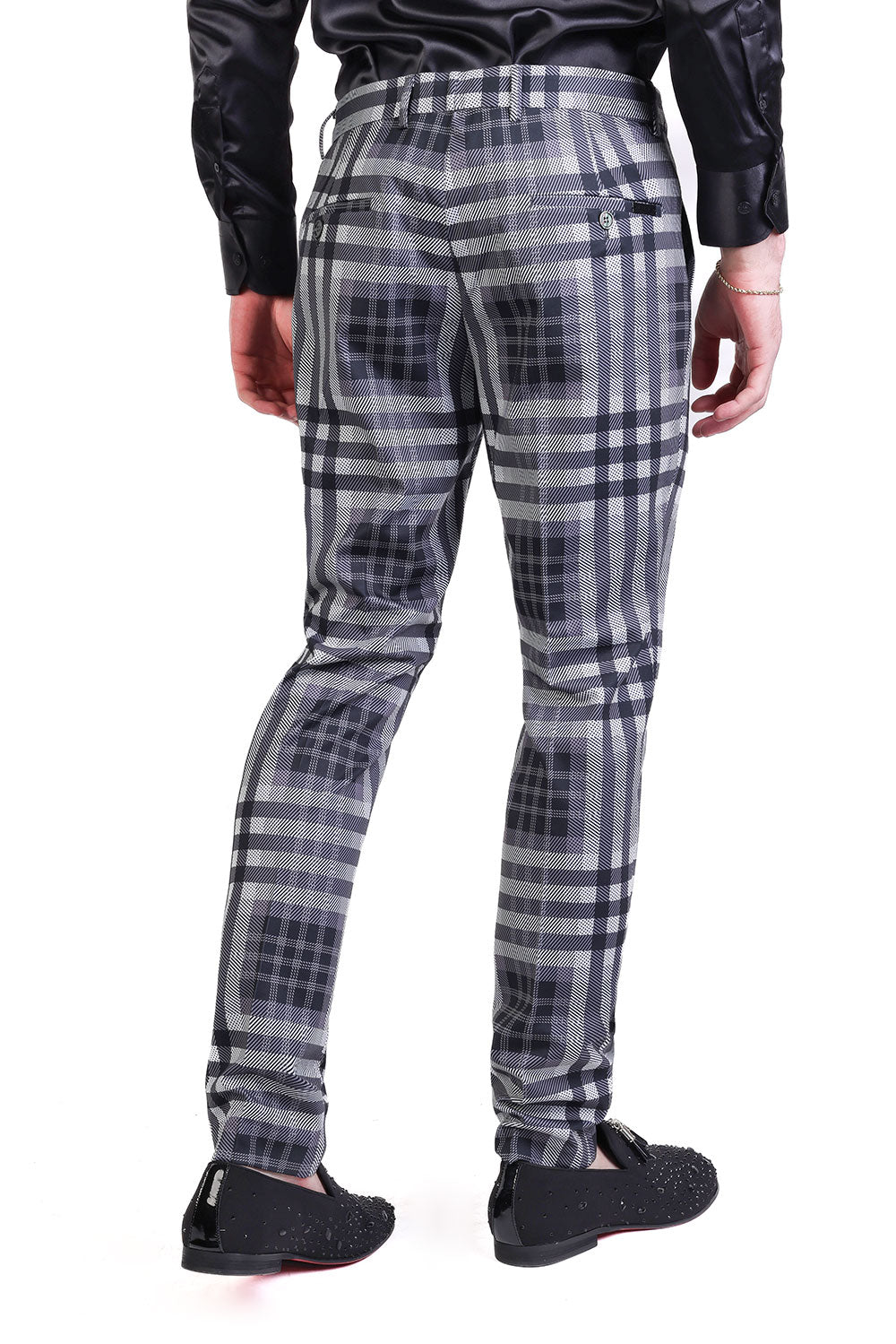 Barabas Men's Luxury Plaid Checkered Chino Dress Slim Pants CP201 Black