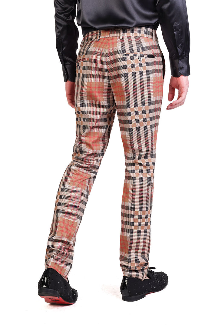 Barabas Men's Luxury Plaid Checkered Chino Dress Slim Pants CP201 Cream
