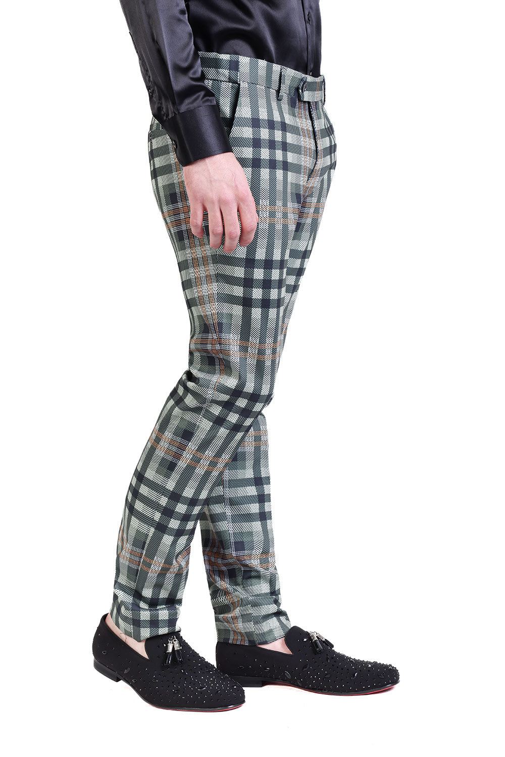 Barabas Men's Luxury Plaid Checkered Chino Dress Slim Pants CP201 Cream Green Hunter