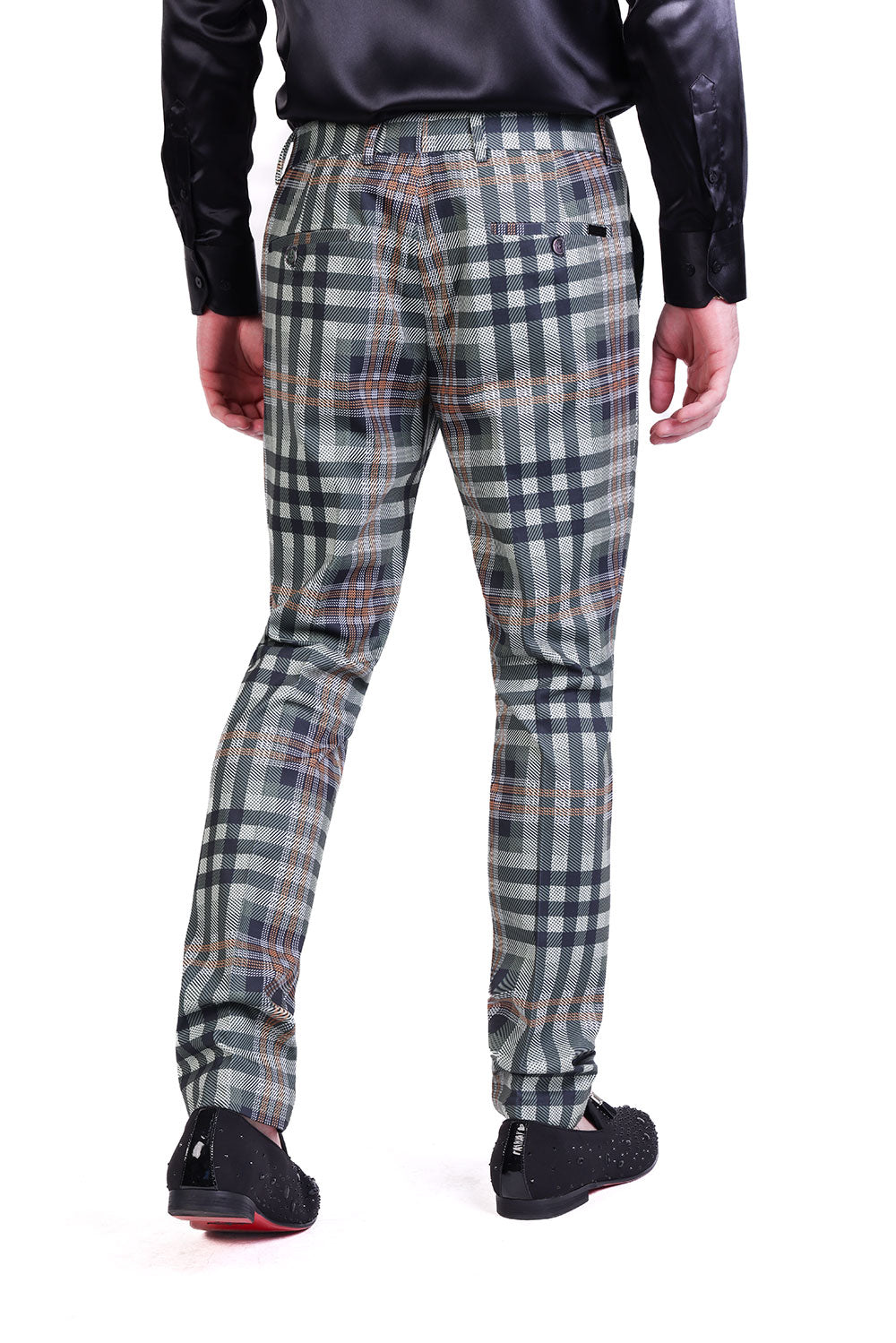 Barabas Men's Luxury Plaid Checkered Chino Dress Slim Pants CP201 Cream Green Hunter