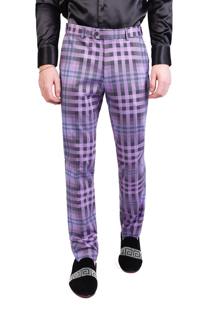 Barabas Men's Luxury Plaid Checkered Chino Dress Slim Pants CP201 Lilac