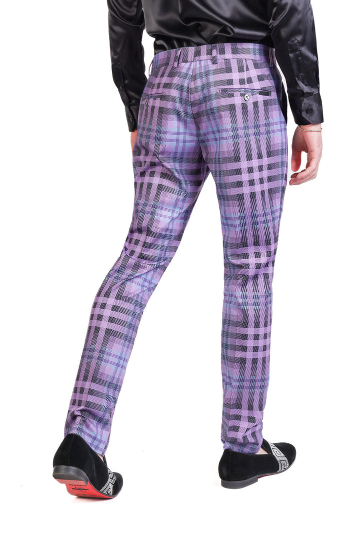 Barabas Men's Luxury Plaid Checkered Chino Dress Slim Pants CP201 Lilac