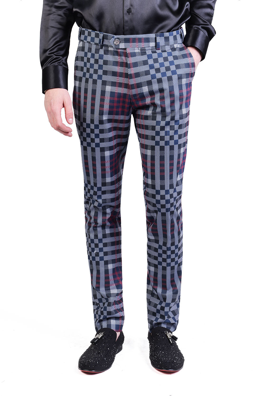 Barabas Men's Luxury Plaid Checkered Chino Dress Slim Pants CP201 Navy