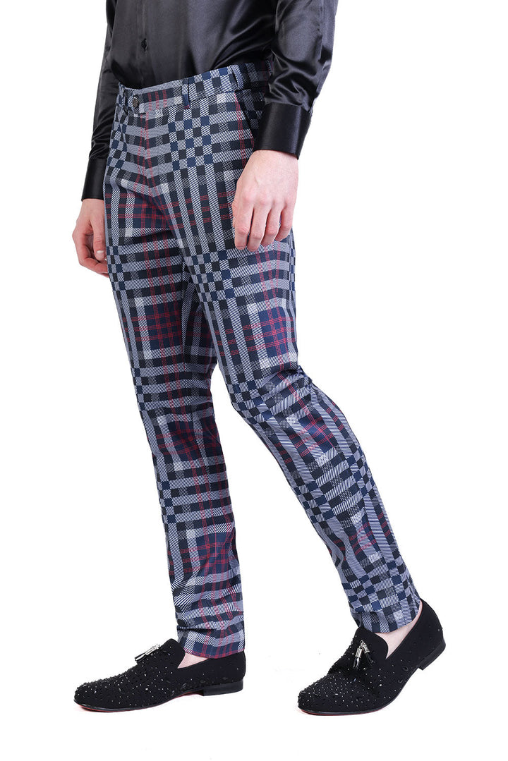Barabas Men's Luxury Plaid Checkered Chino Dress Slim Pants CP201 Navy