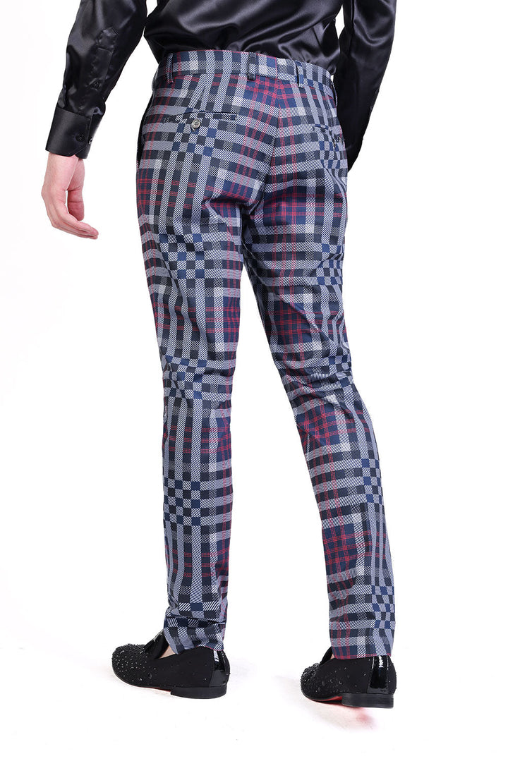 Barabas Men's Luxury Plaid Checkered Chino Dress Slim Pants CP201 Navy