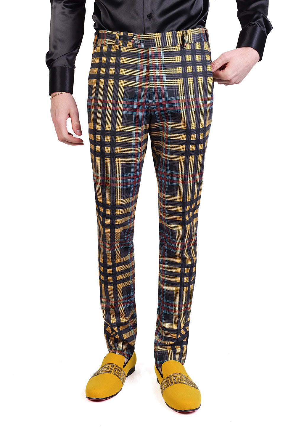 Barabas Men's Luxury Plaid Checkered Chino Dress Slim Pants CP201 Saffron