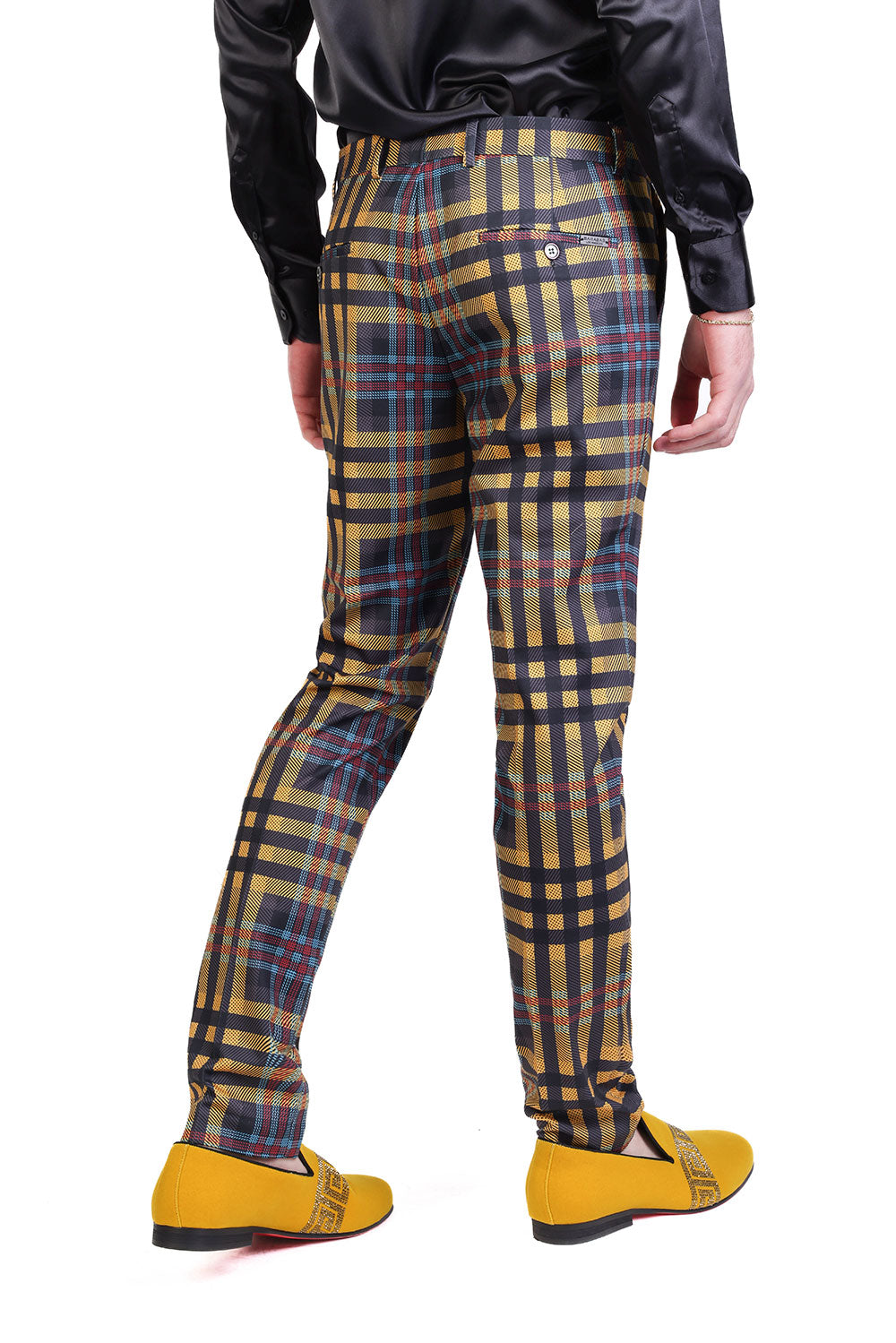 Barabas Men's Luxury Plaid Checkered Chino Dress Slim Pants CP201 Saffron