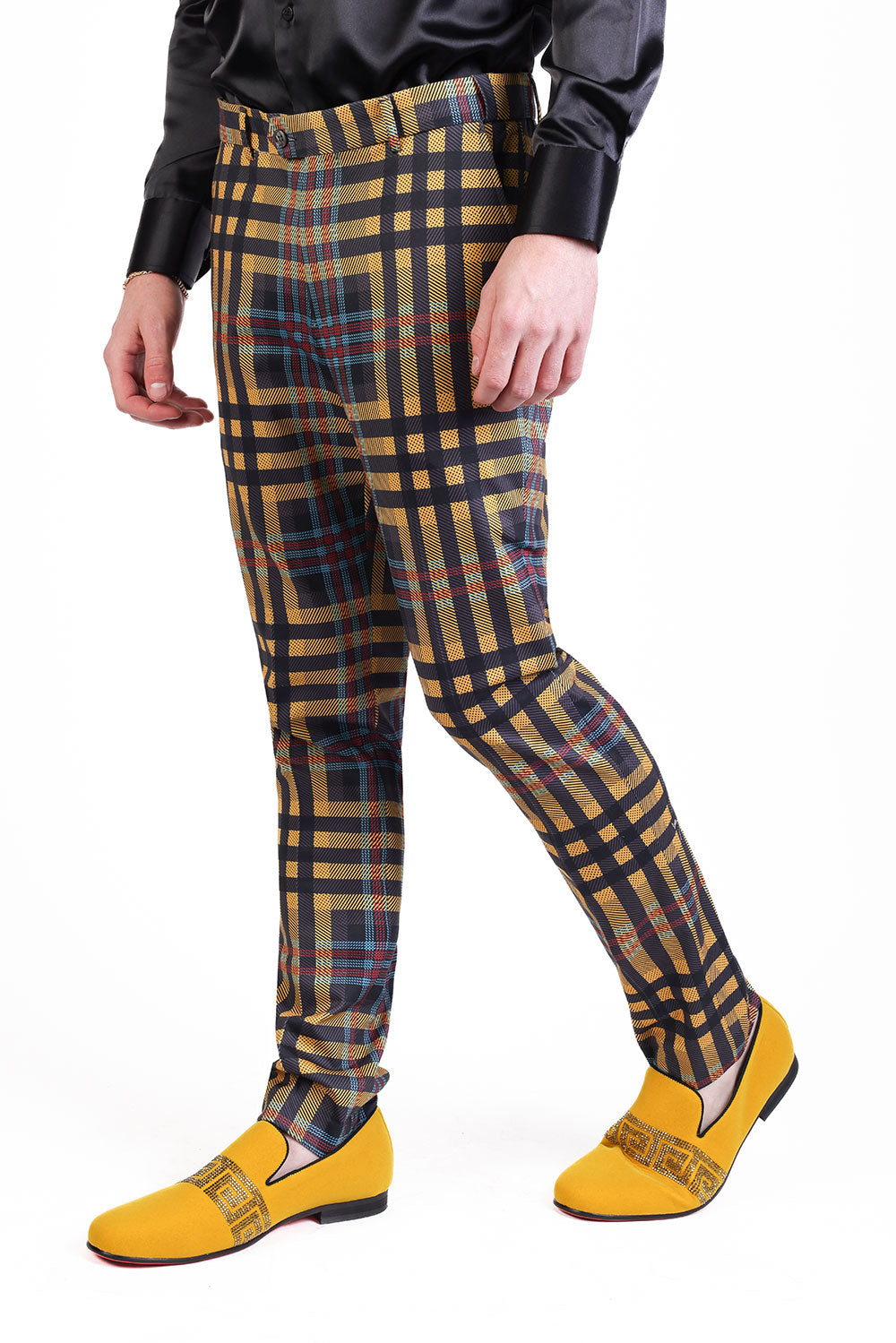 Barabas Men's Luxury Plaid Checkered Chino Dress Slim Pants CP201 Saffron