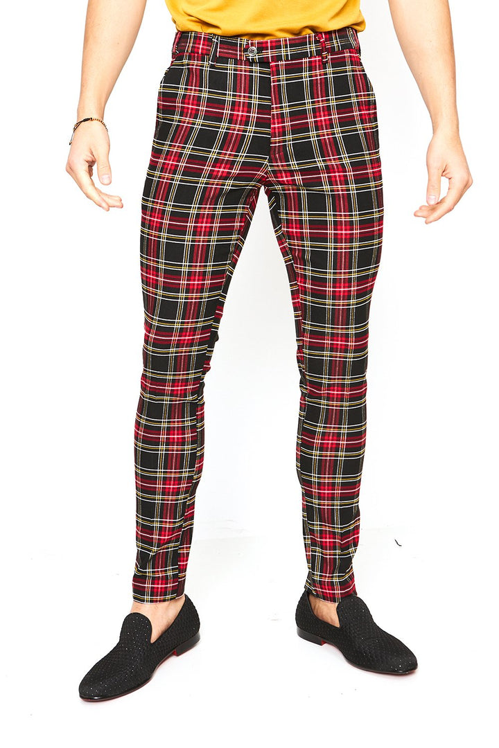 BARABAS men's checkered plaid black red chino pants CP26 