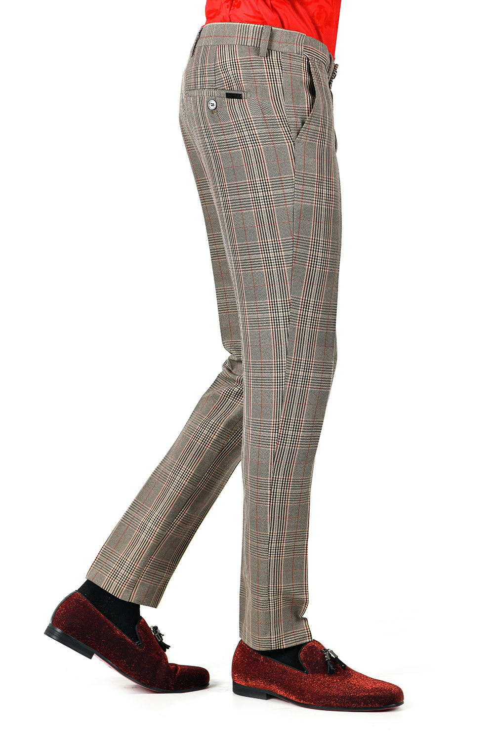 BARABAS men's checkered plaid Red and Brown chino pants CP29