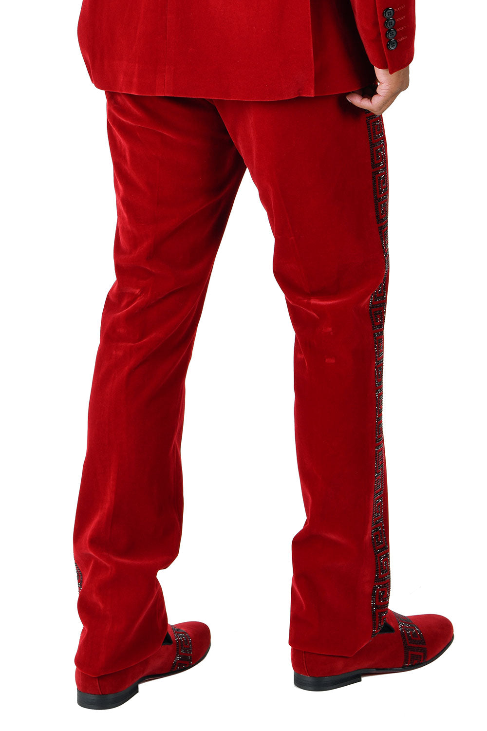 Barabas Men's Velvet Rhinestone Greek Pattern Chino Dress Pants CP3067 Red Black