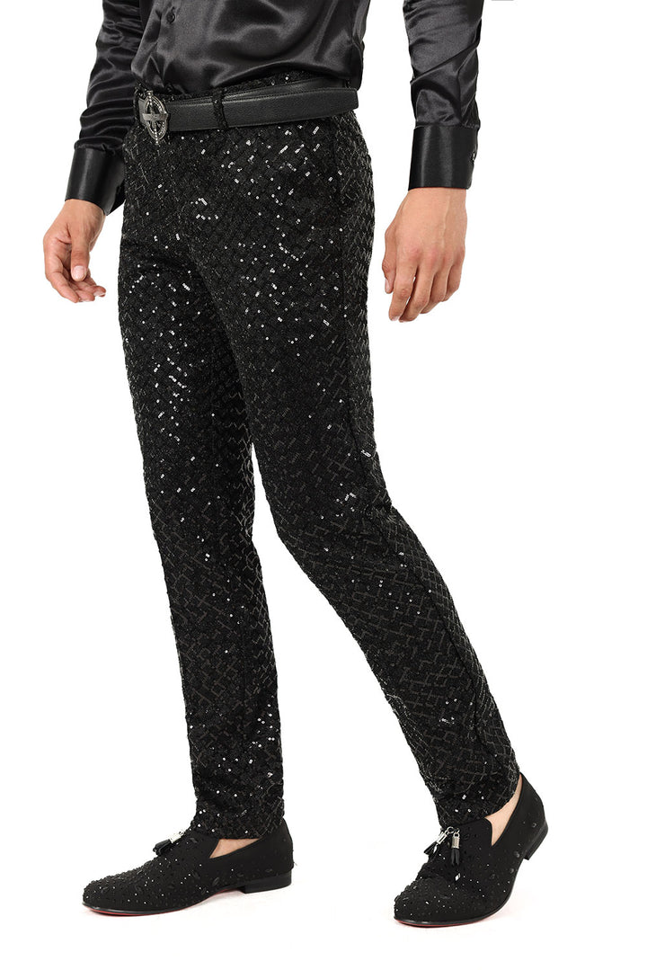 Barabas Men's Sequin Diamond Design Shiny Chino Pants 2CP3099 Black