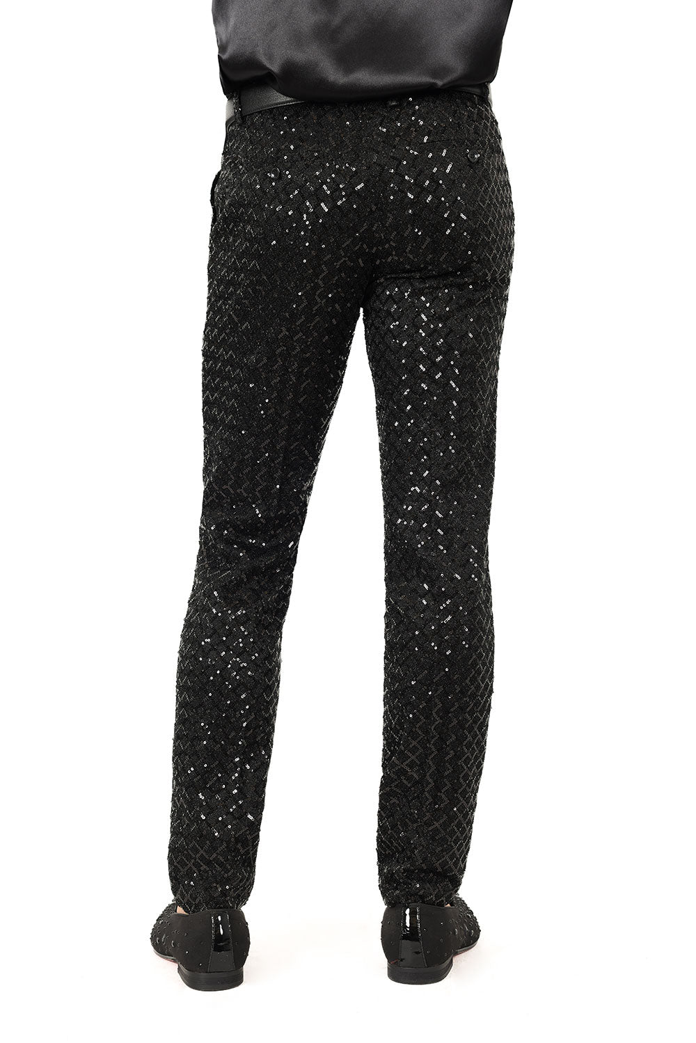 Barabas Men's Sequin Diamond Design Shiny Chino Pants 2CP3099 Black