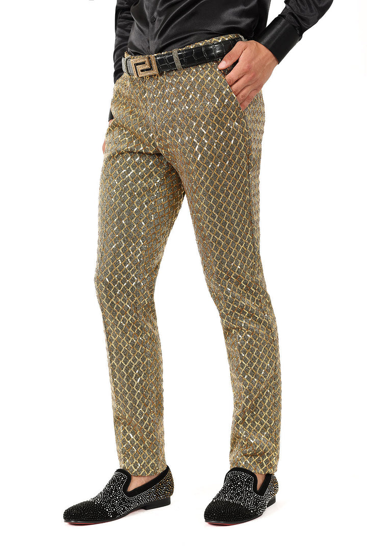 Barabas Men's Sequin Diamond Design Shiny Chino Pants 2CP3099 Gold