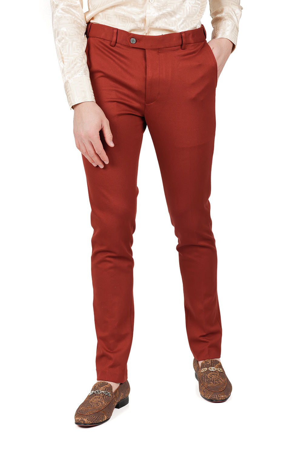 Barabas Men's Solid Color Essential Chino Dress Stretch Pants CP4007 Brick