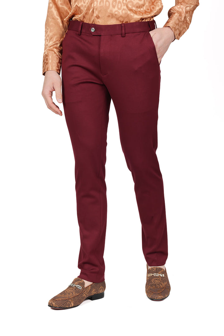 Barabas Men's Solid Color Essential Chino Dress Stretch Pants CP4007 Burgundy