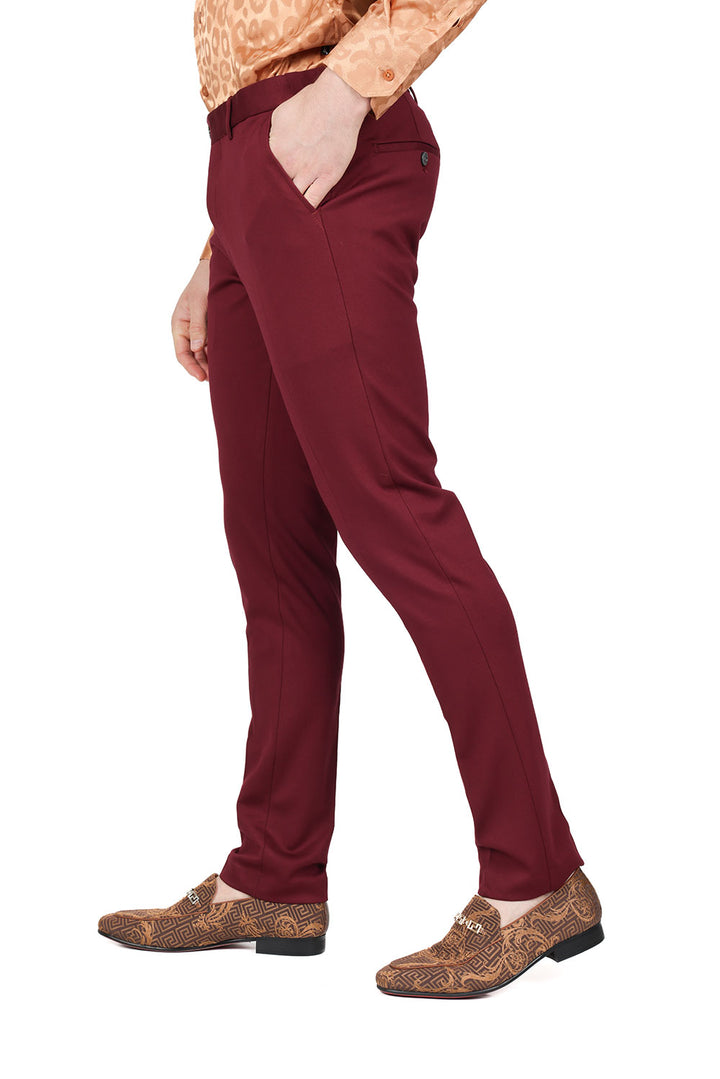 Barabas Men's Solid Color Essential Chino Dress Stretch Pants CP4007 Burgundy