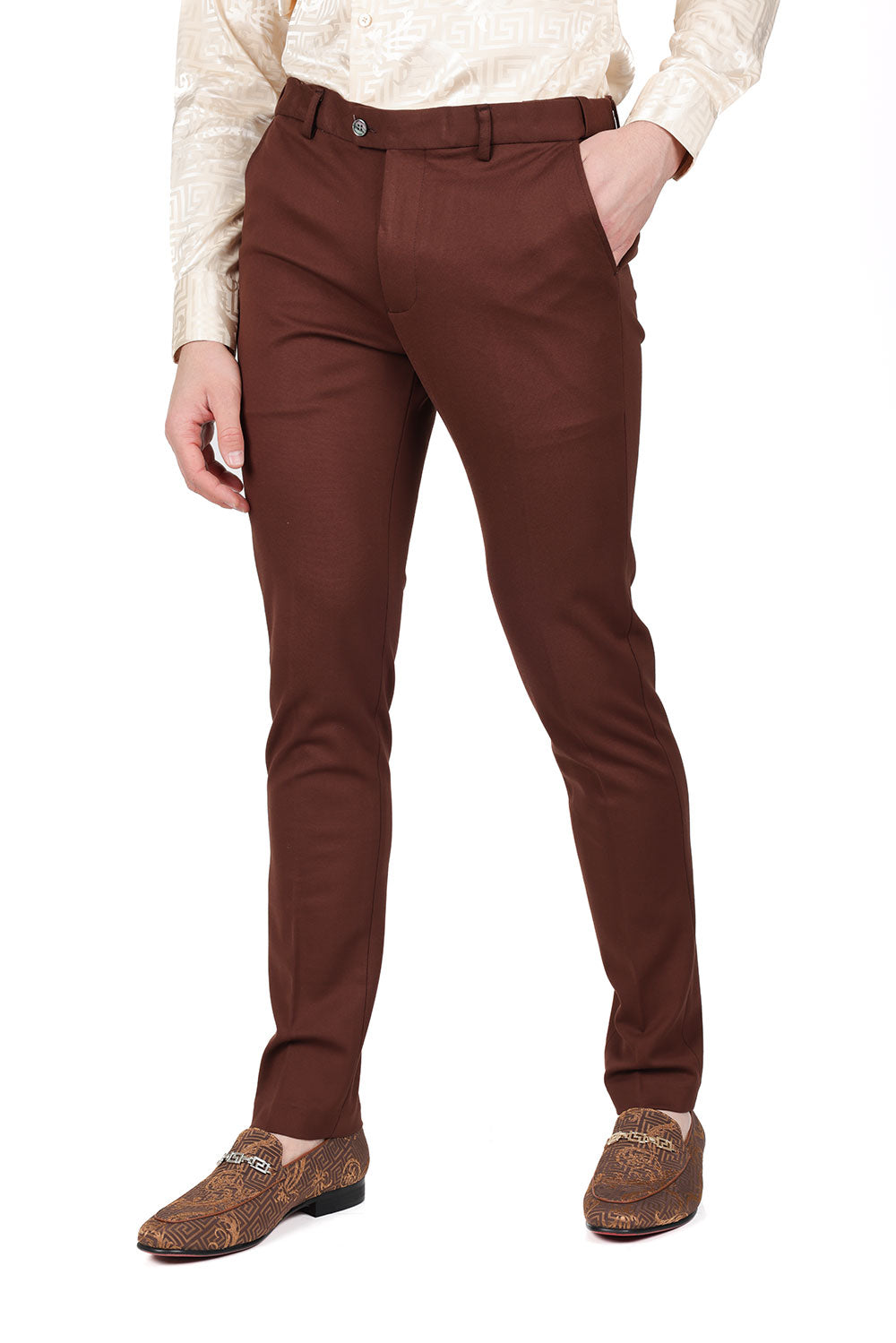 Barabas Men's Solid Color Essential Chino Dress Stretch Pants CP4007 Chocolate