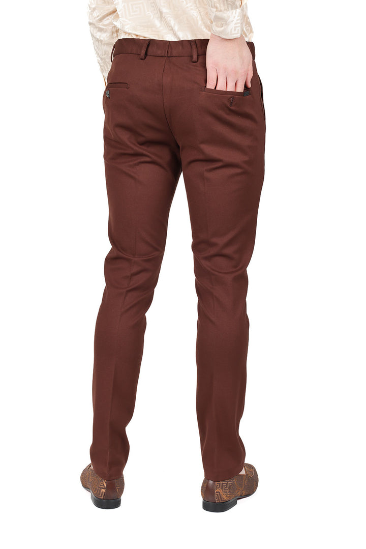 Barabas Men's Solid Color Essential Chino Dress Stretch Pants CP4007 Chocolate