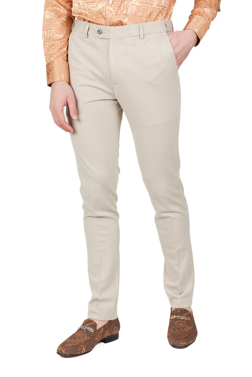 Barabas Men's Solid Color Essential Chino Dress Stretch Pants CP4007 Tan