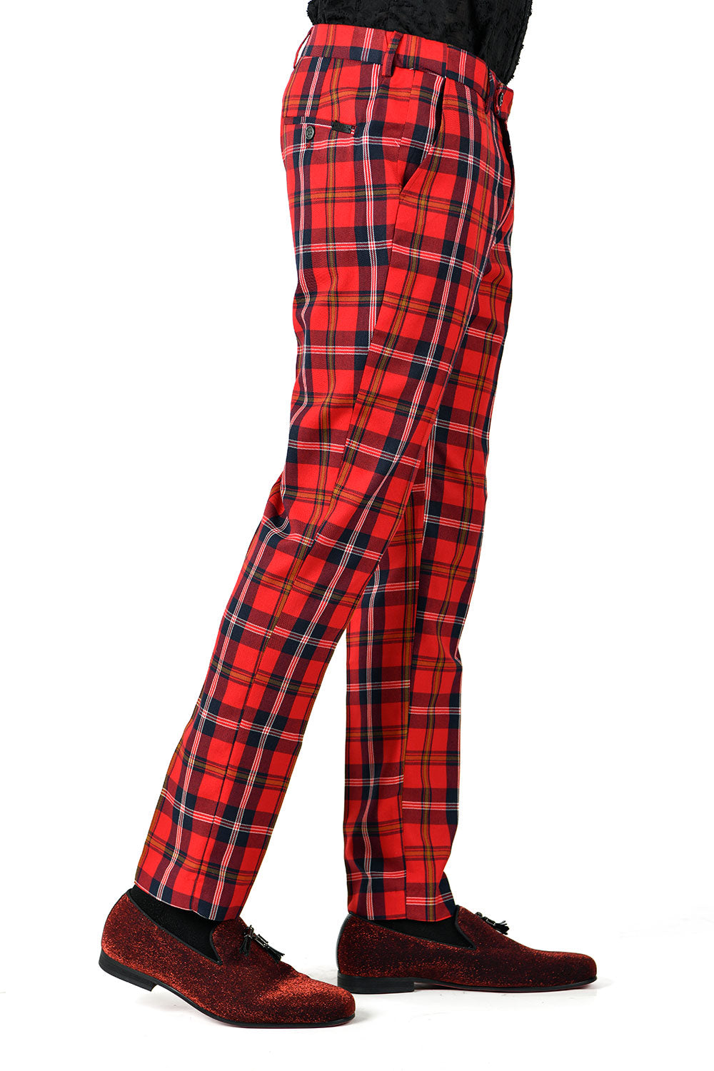 BARABAS men's checkered plaid Red and White chino pants CP48