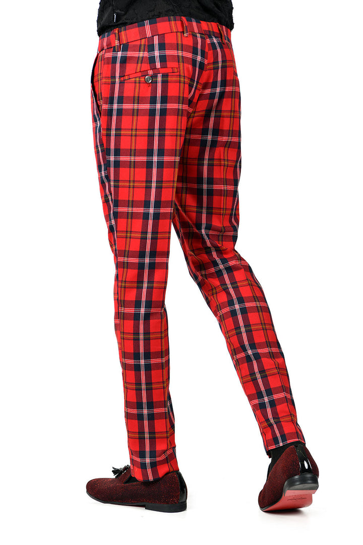BARABAS men's checkered plaid Red and White chino pants CP48