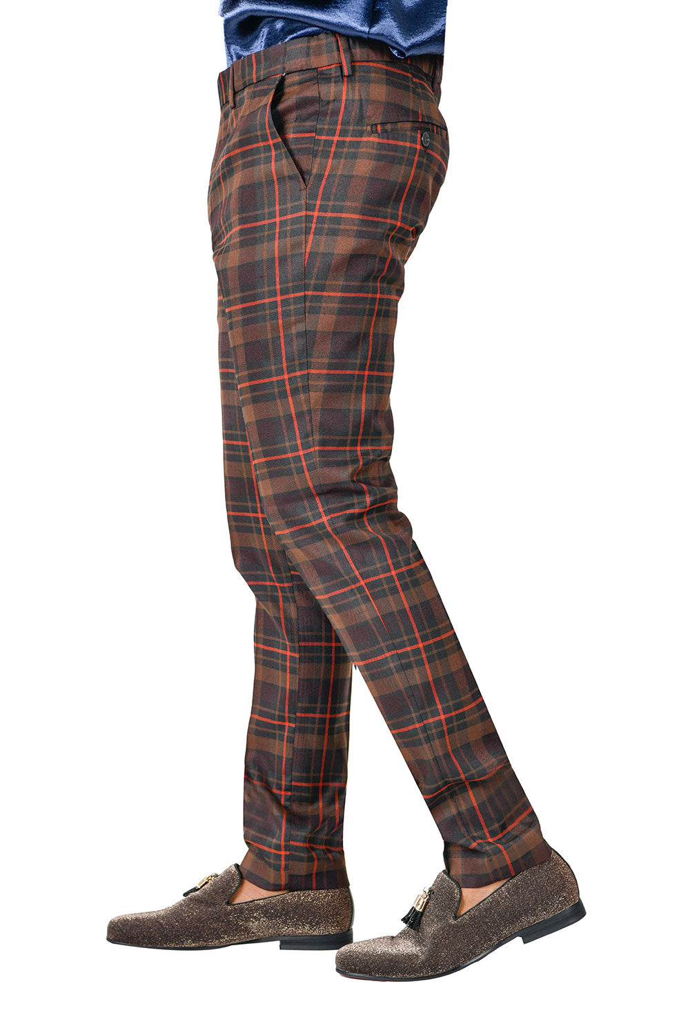 BARABAS Men's Checkered Plaid Brown Orange Chino Pants CP52 