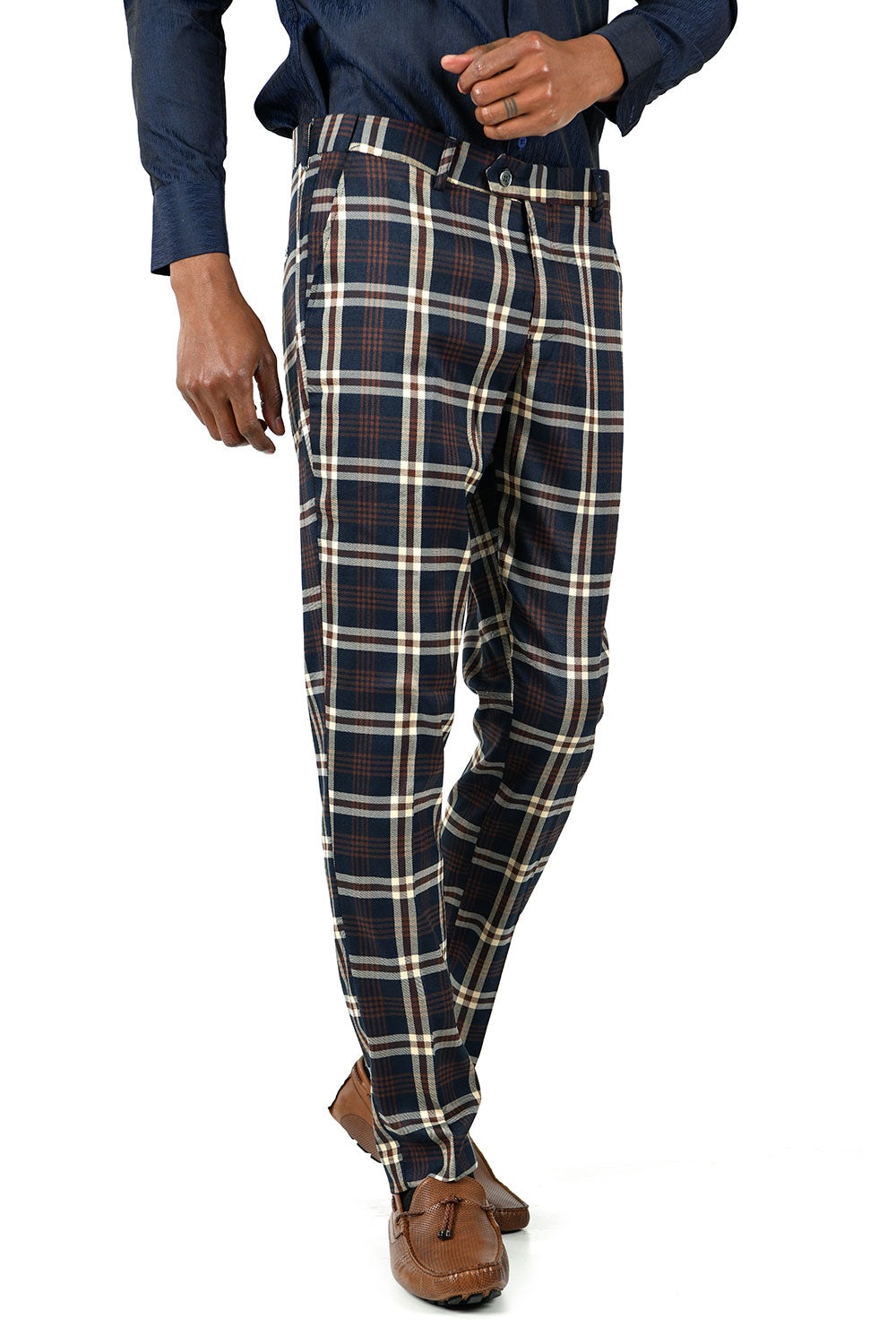 BARABAS men's checkered plaid Navy and Cream chino pants CP58