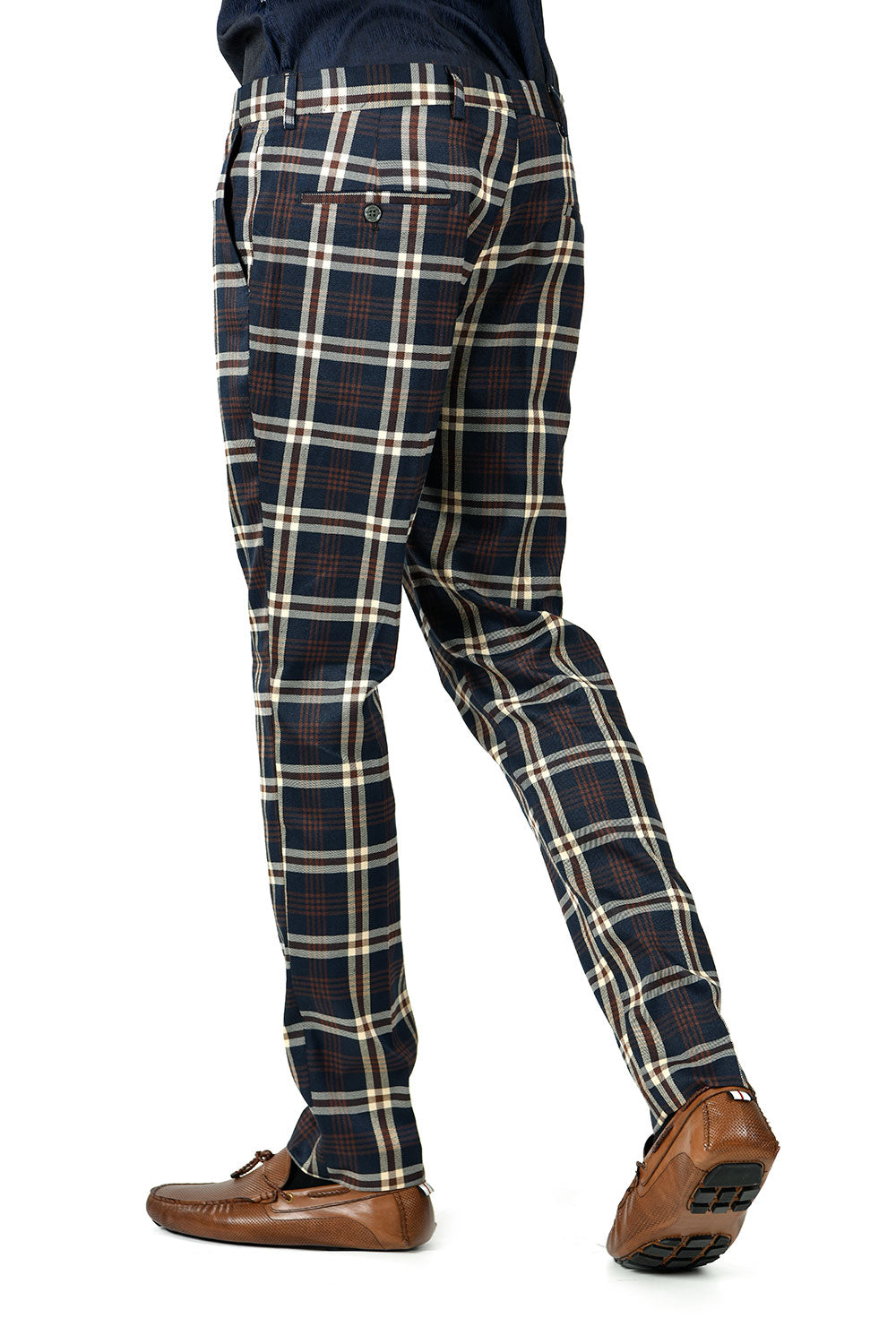 BARABAS men's checkered plaid Navy and Cream chino pants CP58