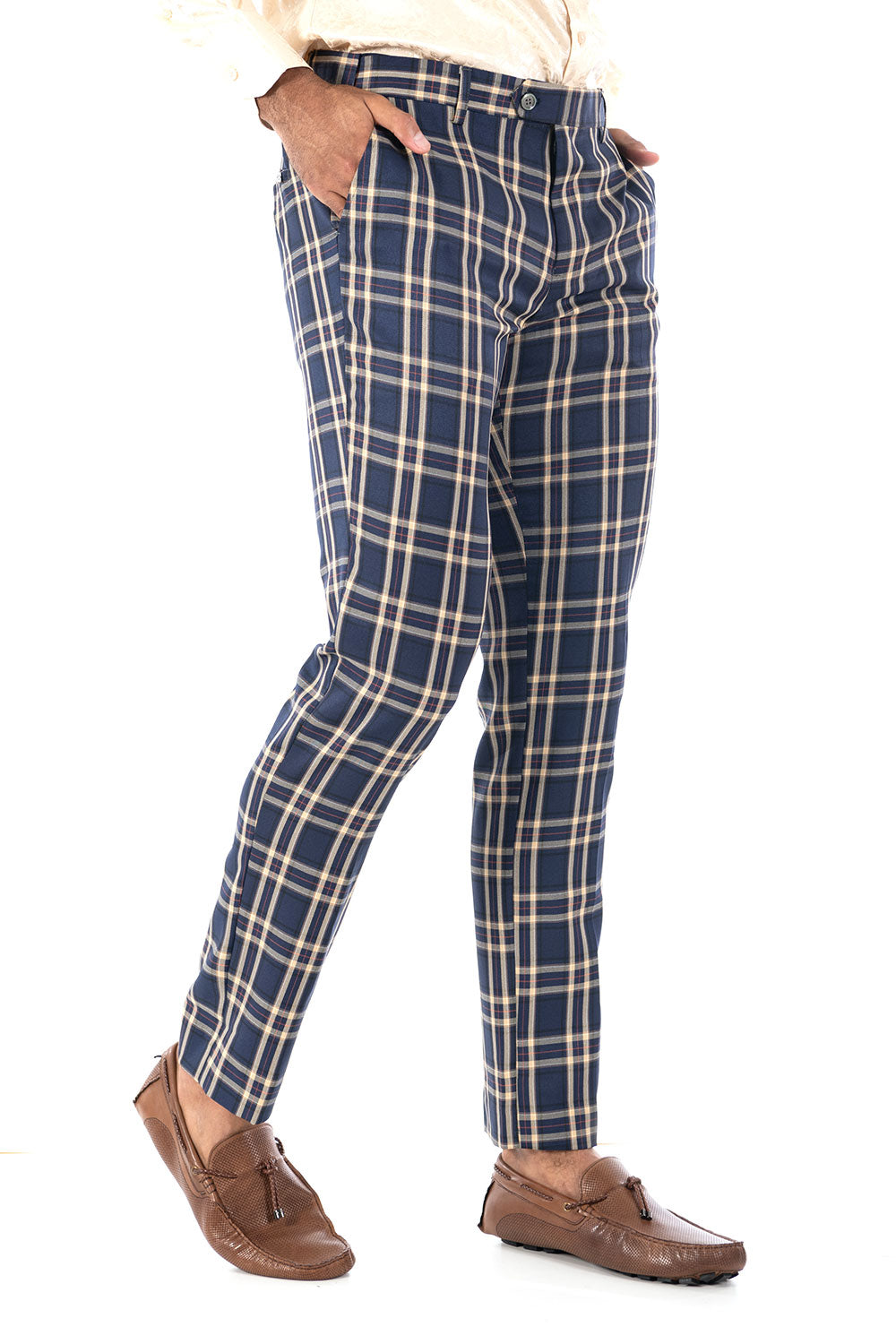 BARABAS men's checkered plaid navy and beige chino pants CP61