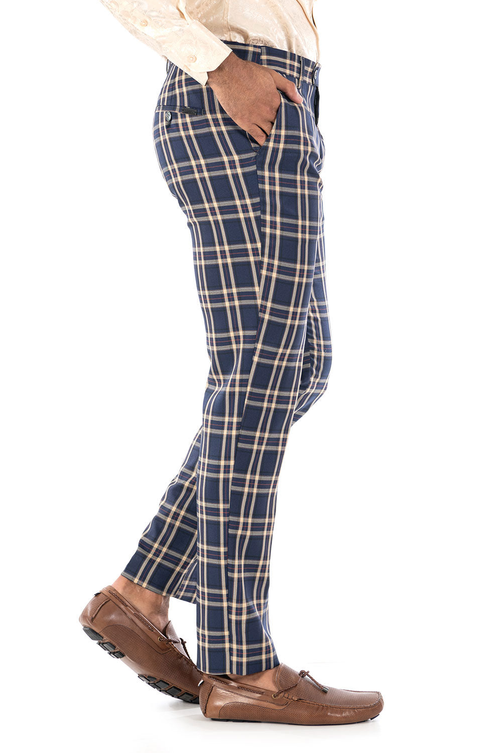 BARABAS men's checkered plaid navy and beige chino pants CP61 