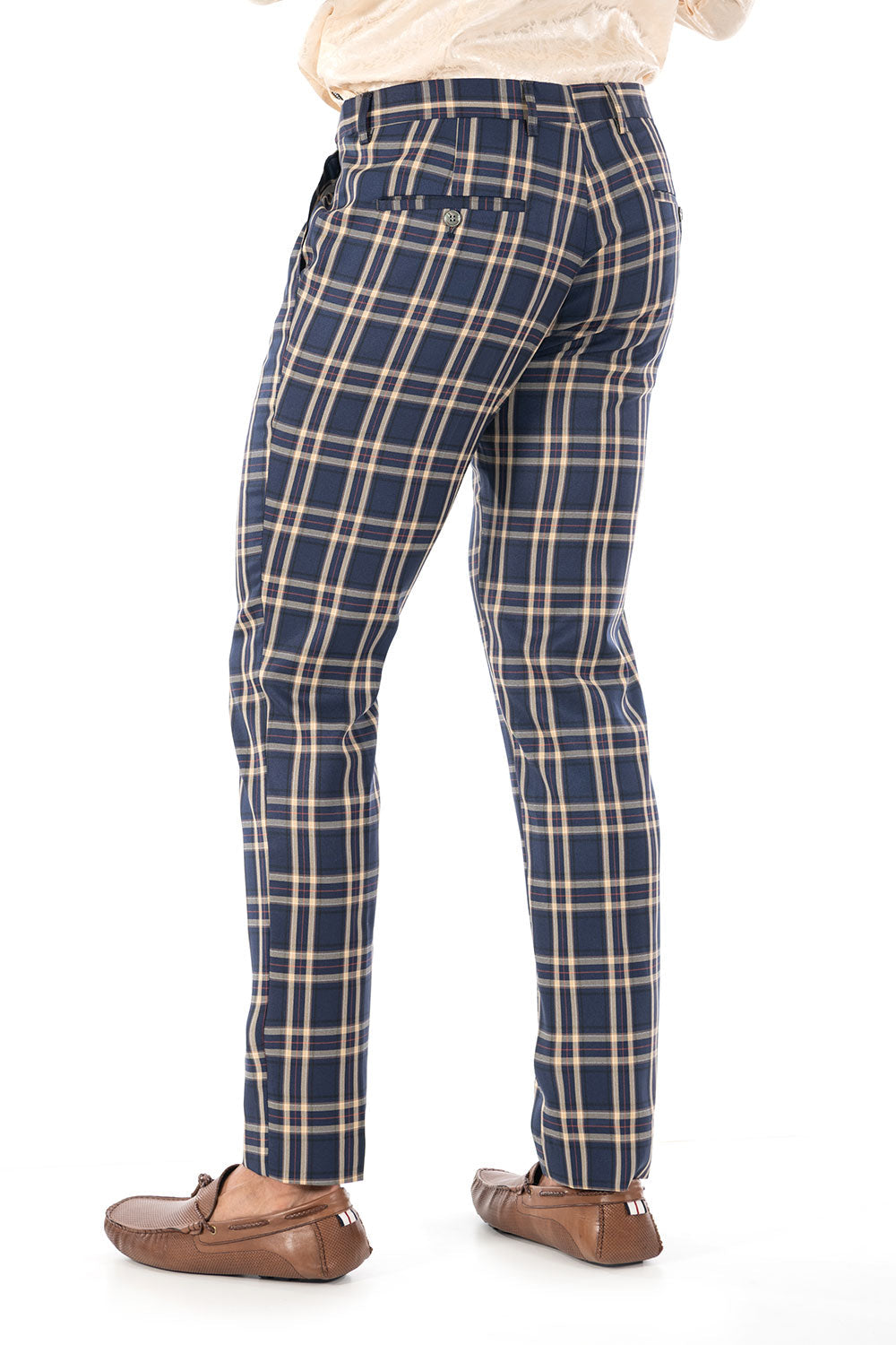 BARABAS men's checkered plaid navy and beige chino pants CP61