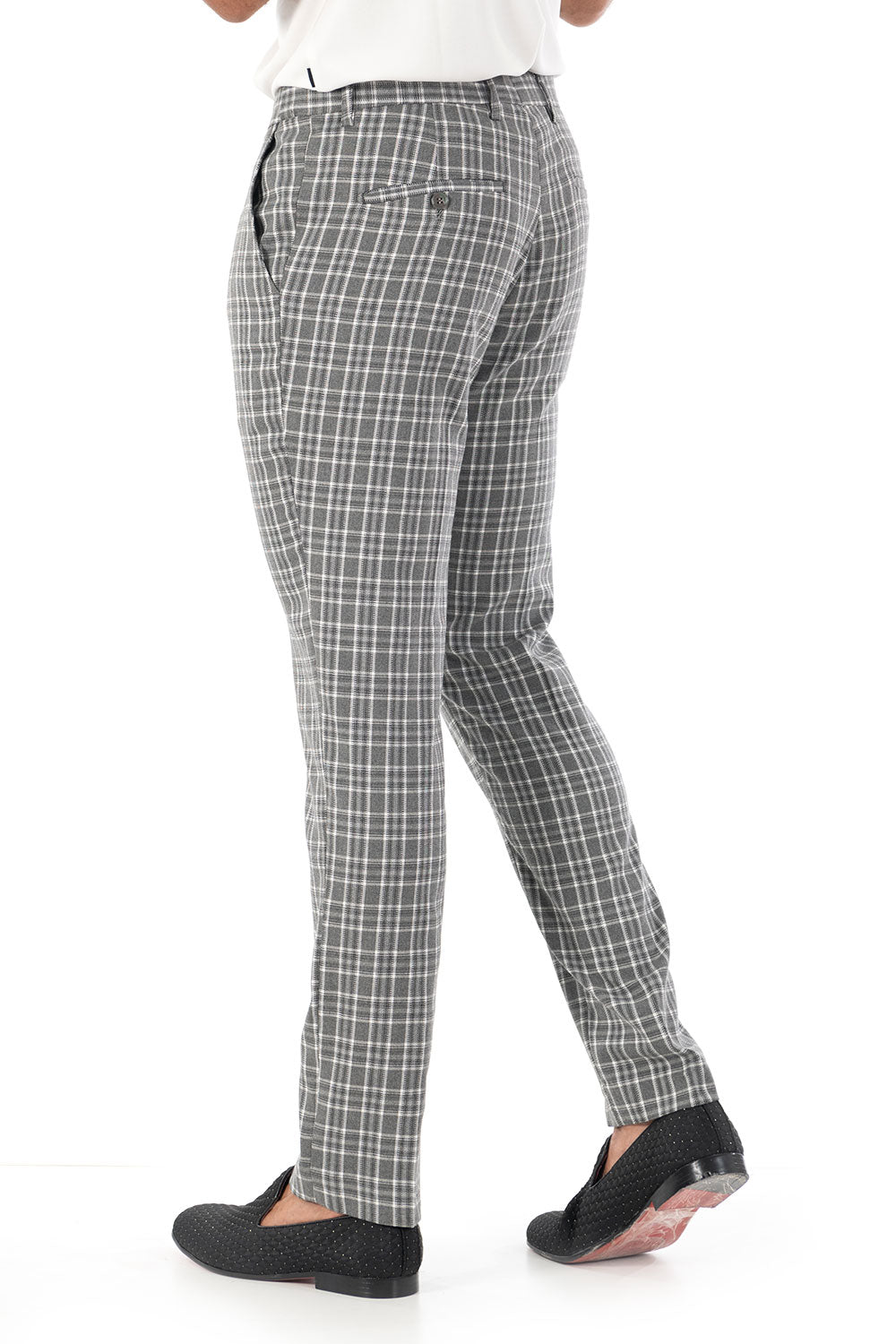 BARABAS men's checkered plaid grey white chino pants CP63