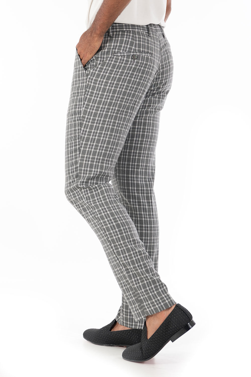 BARABAS men's checkered plaid grey white chino pants CP63