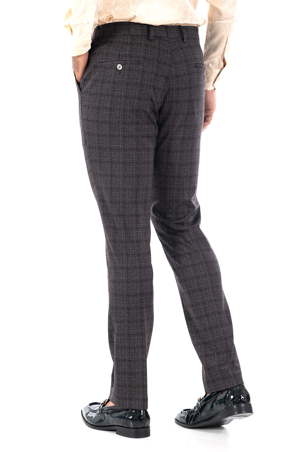 BARABAS men's checkered plaid Wine Brown chino pants CP81