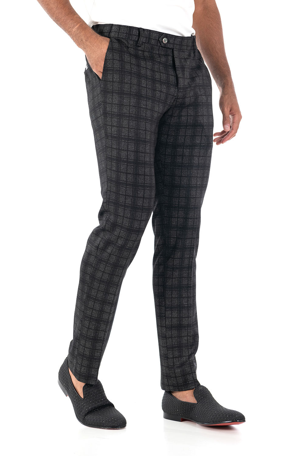 BARABAS men's checkered plaid Black Grey chino pants CP84