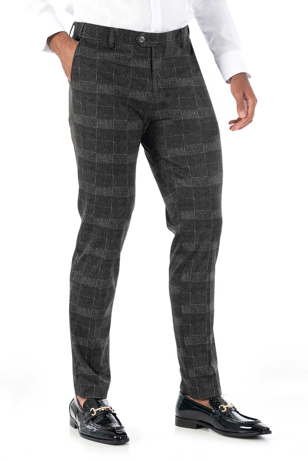 BARABAS men's checkered plaid black chino pants CP85