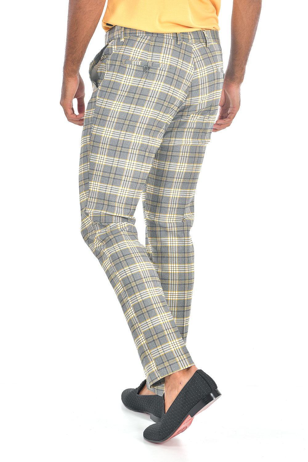 BARABAS men's checkered plaid Grey and Yellow chino pants CP89