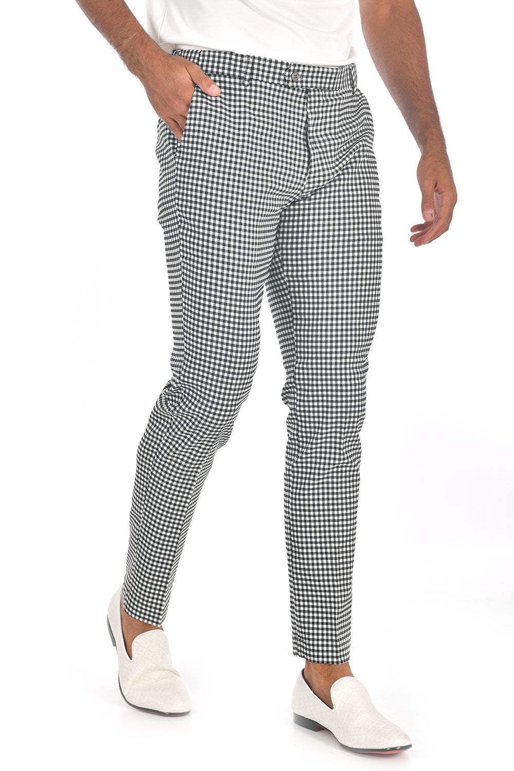 BARABAS men's checkered plaid Black and White chino pants CP92