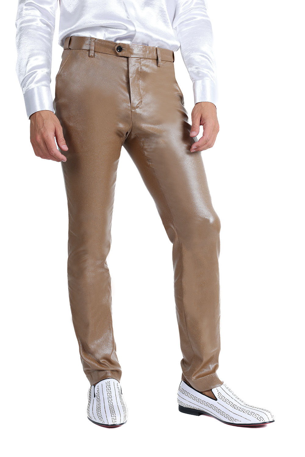 Barabas Men's Glossy Pattern Design Sparkly Luxury Dress Pants CP95 Coffee