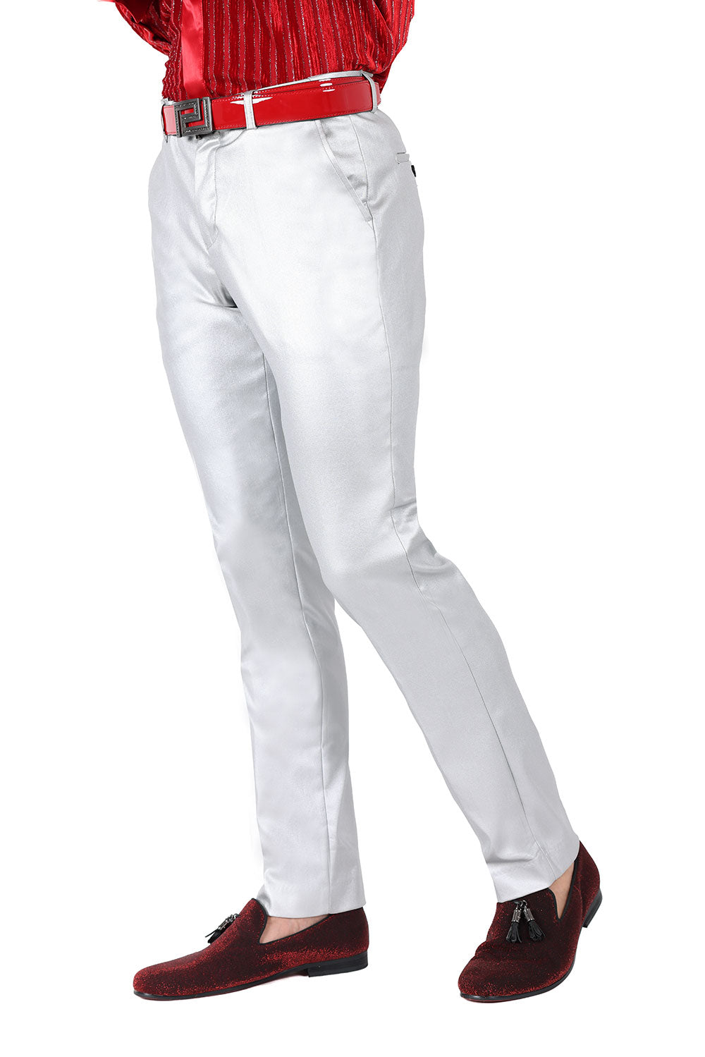 Barabas Men's Glossy Pattern Design Sparkly Luxury Dress Pants CP95 Light Silver