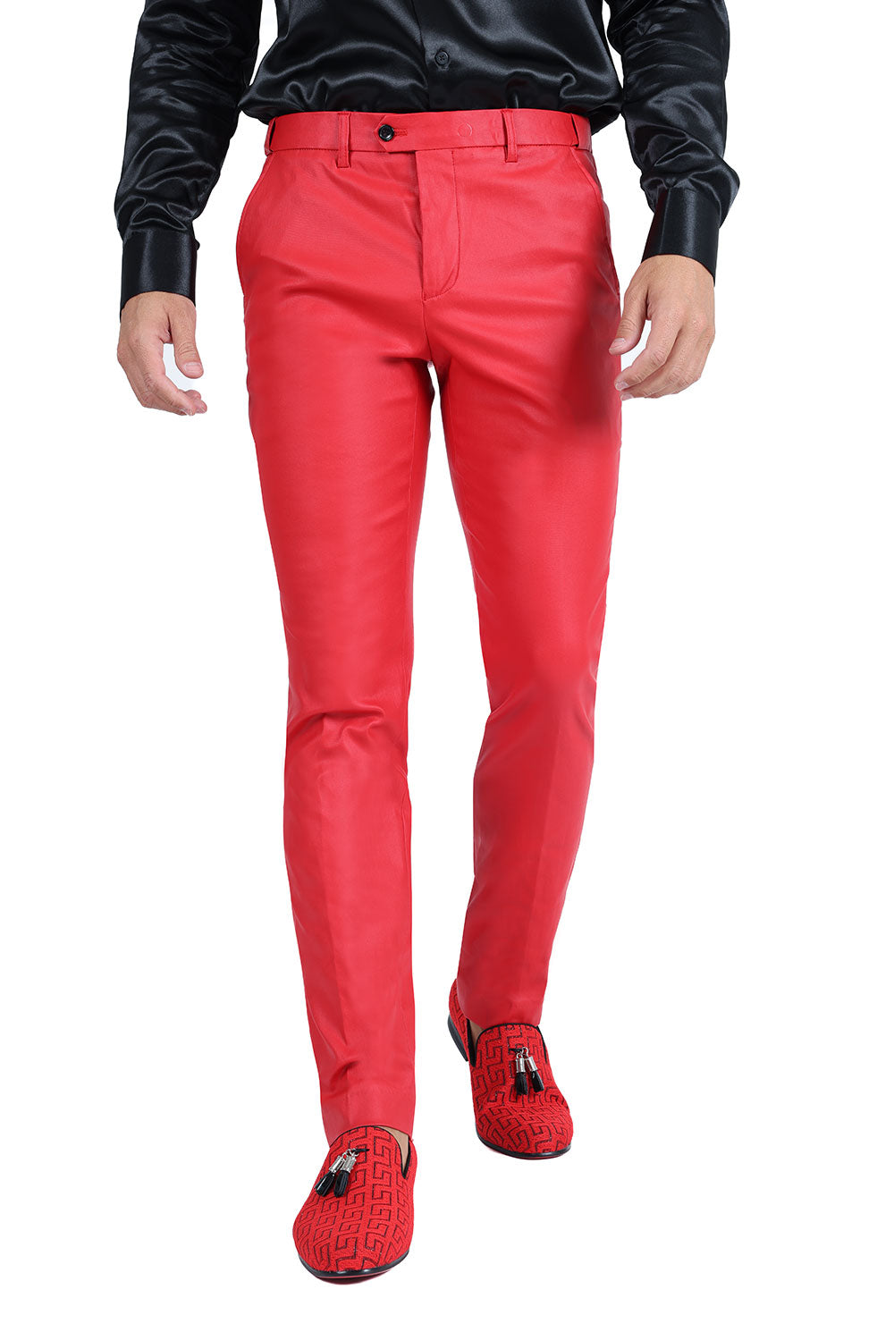 Barabas Men's Glossy Pattern Design Sparkly Luxury Dress Pants CP95 Red