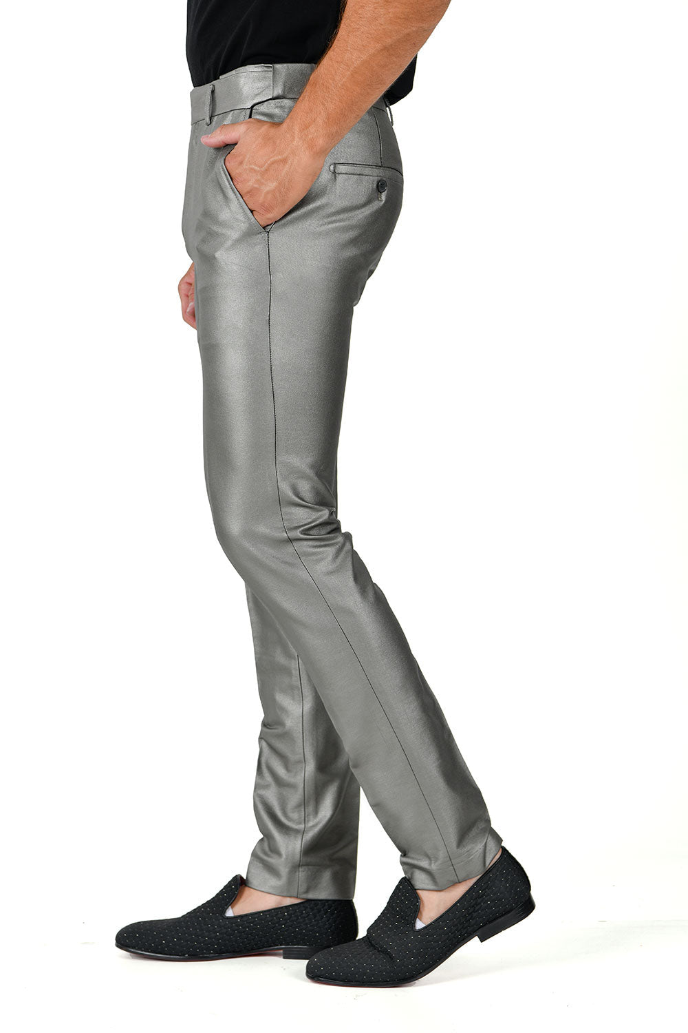 Barabas Men's Glossy Pattern Design Sparkly Luxury Dress Pants CP95 Grey
