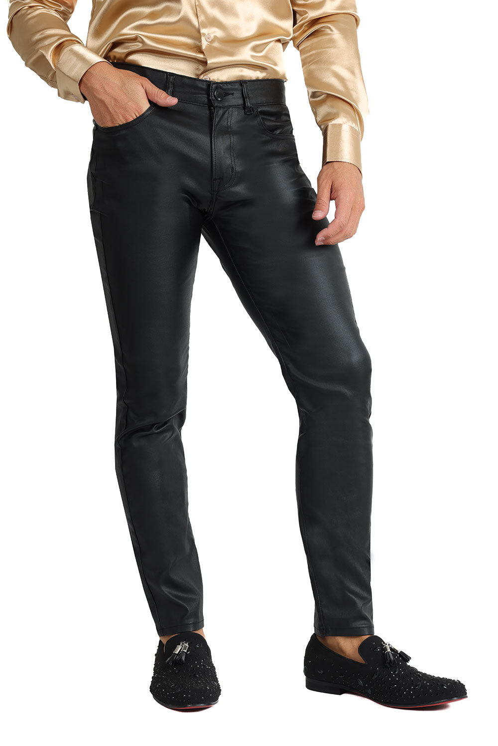 Barabas Men's Glossy Shiny Design Sparkly Luxury Dress Pants 2CPW27 Black