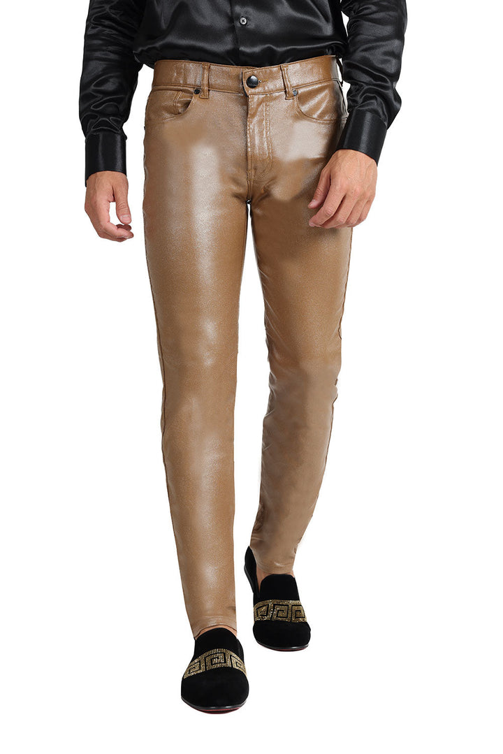 Barabas Men's Glossy Shiny Design Sparkly Luxury Dress Pants 2CPW27 Coffee