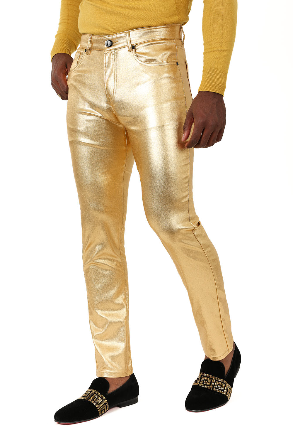 Barabas Men's Glossy Shiny Design Sparkly Luxury Dress Pants 2CPW27 Gold