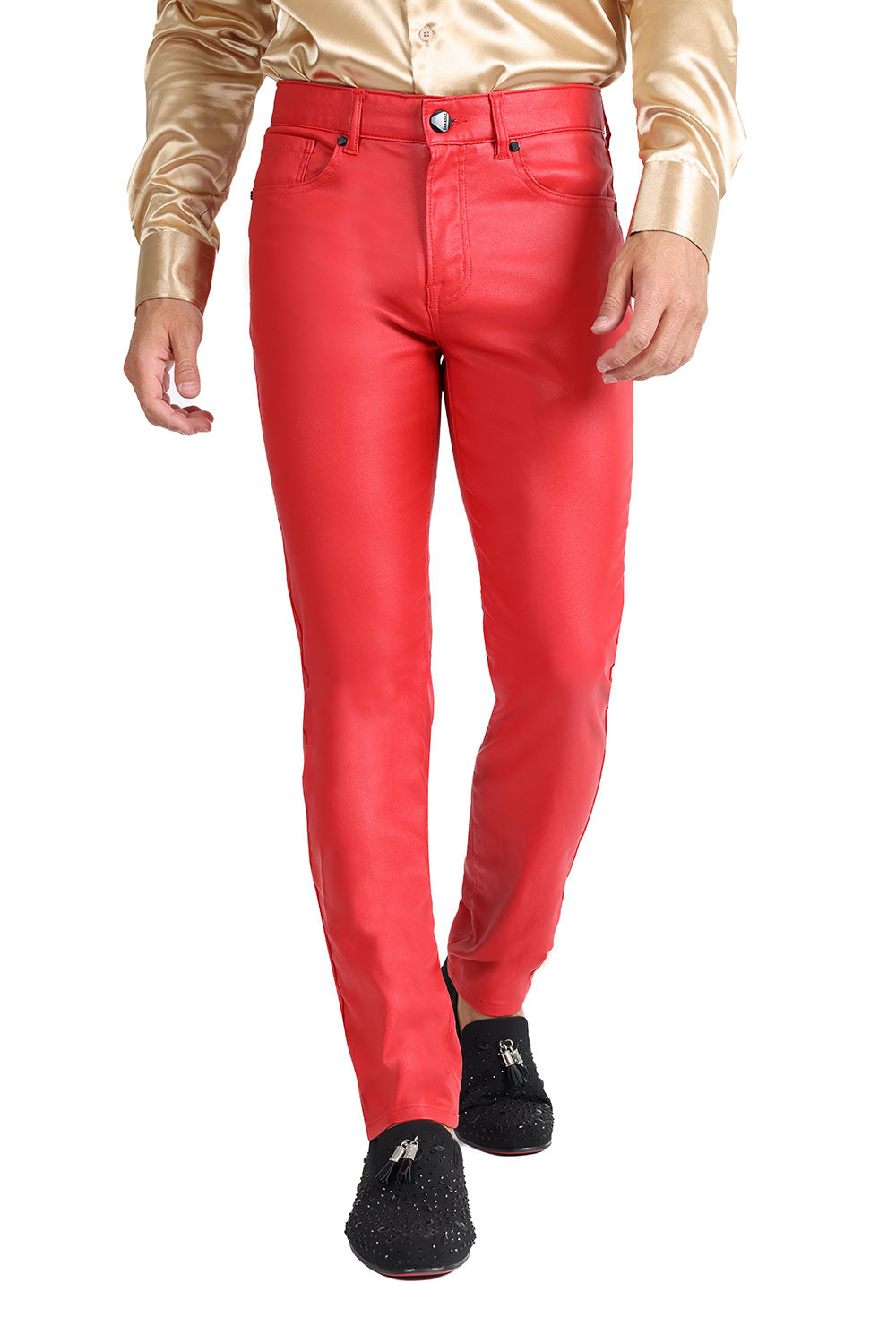 Barabas Men's Glossy Shiny Design Sparkly Luxury Dress Pants 2CPW27 Red